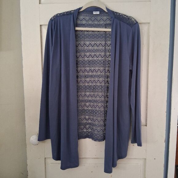 Sweaters - Jacqueline de Yong JDY Cornflower Blue Lace Open-Front Cardigan